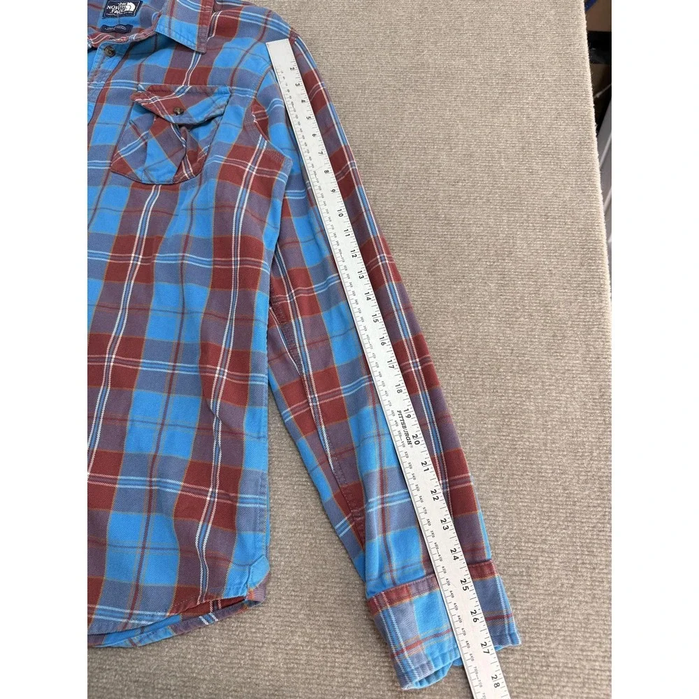 The North Face Shirt Mens Large Blue Plaid Flannel Outdoor Hiking‎ Button Front